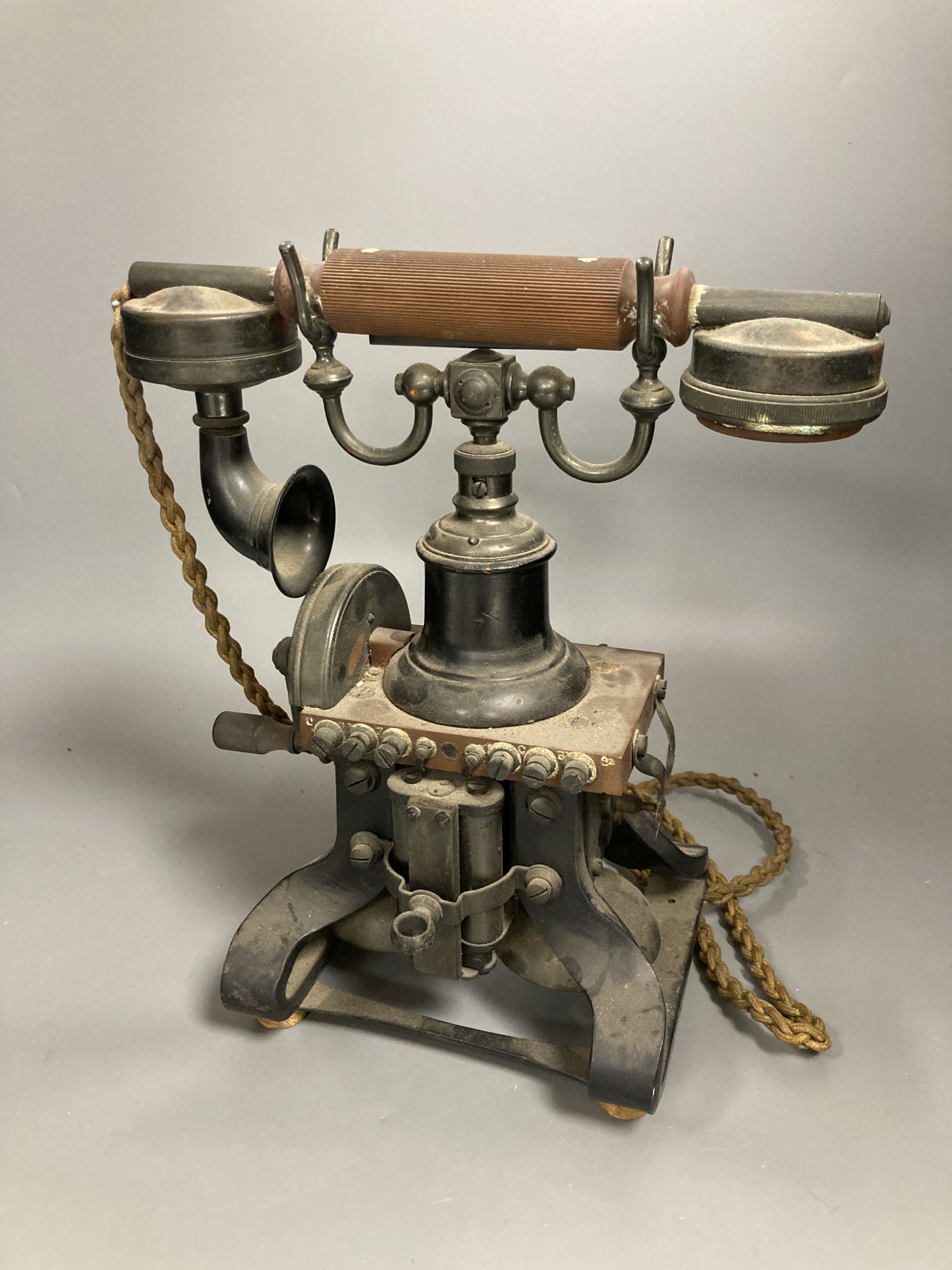 A late 19th / early 20th century Ericsson No. 16 telephone, the earpiece marked s-25 / 237 G.P.O.Nc28, 30cm high.